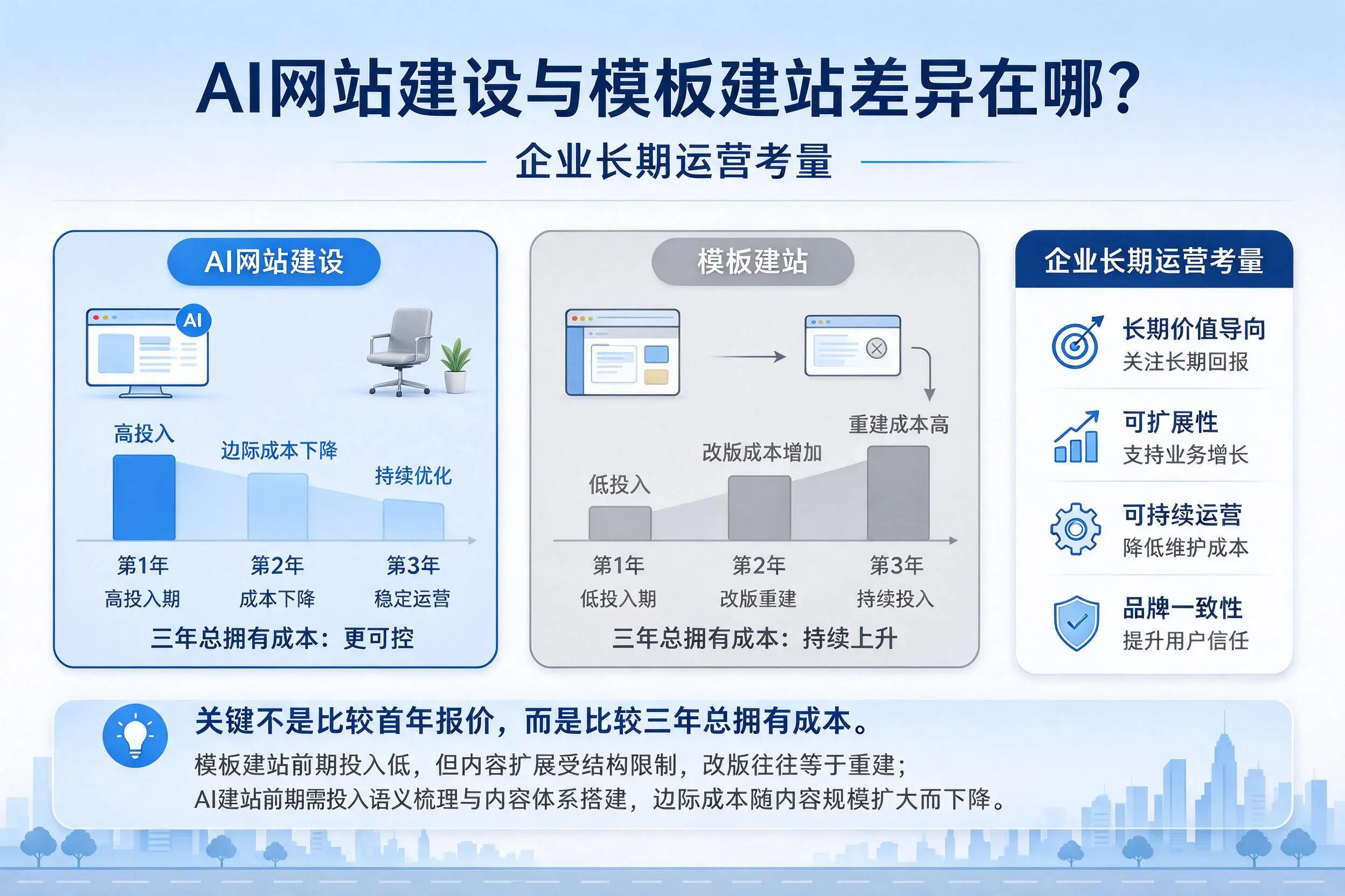 AI网站建设与模板建站差异在哪？晋城企业长期运营考量